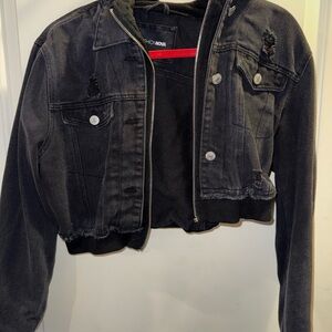 Fashion Nova Distressed Black Jean Jacket